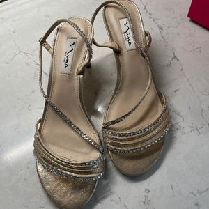 Dressy evening sandal or heel  Gold w/silver crystals (S 8.5 med)